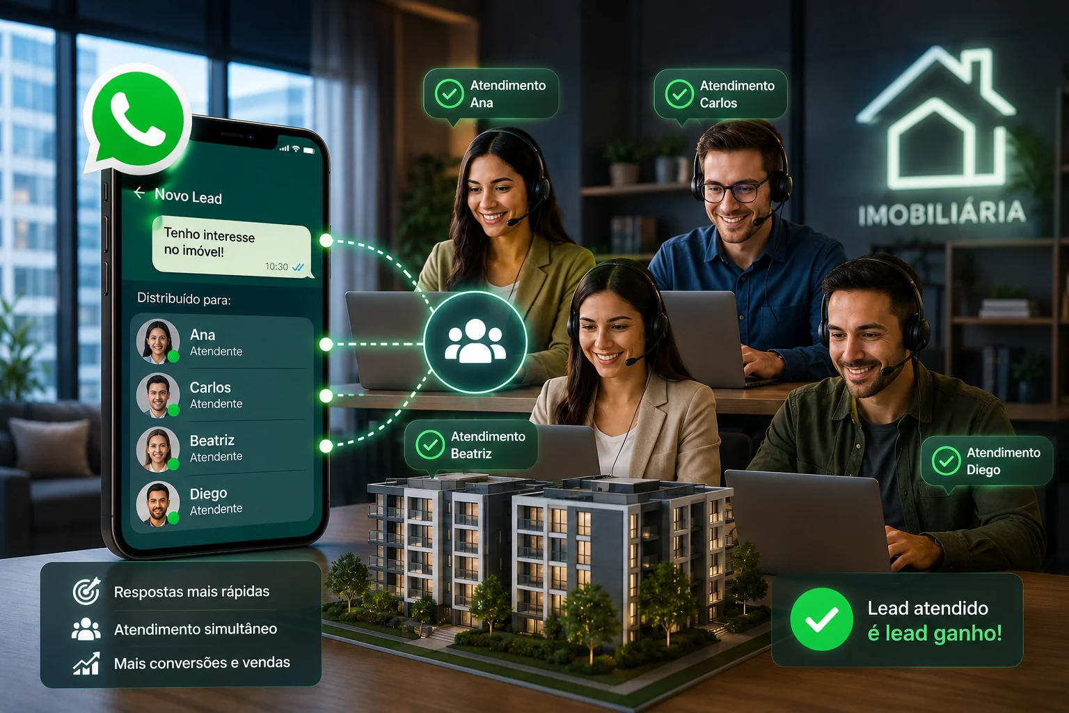 WhatsApp com Múltiplos Atendentes Para Imobiliárias — Como Não Perder um Lead